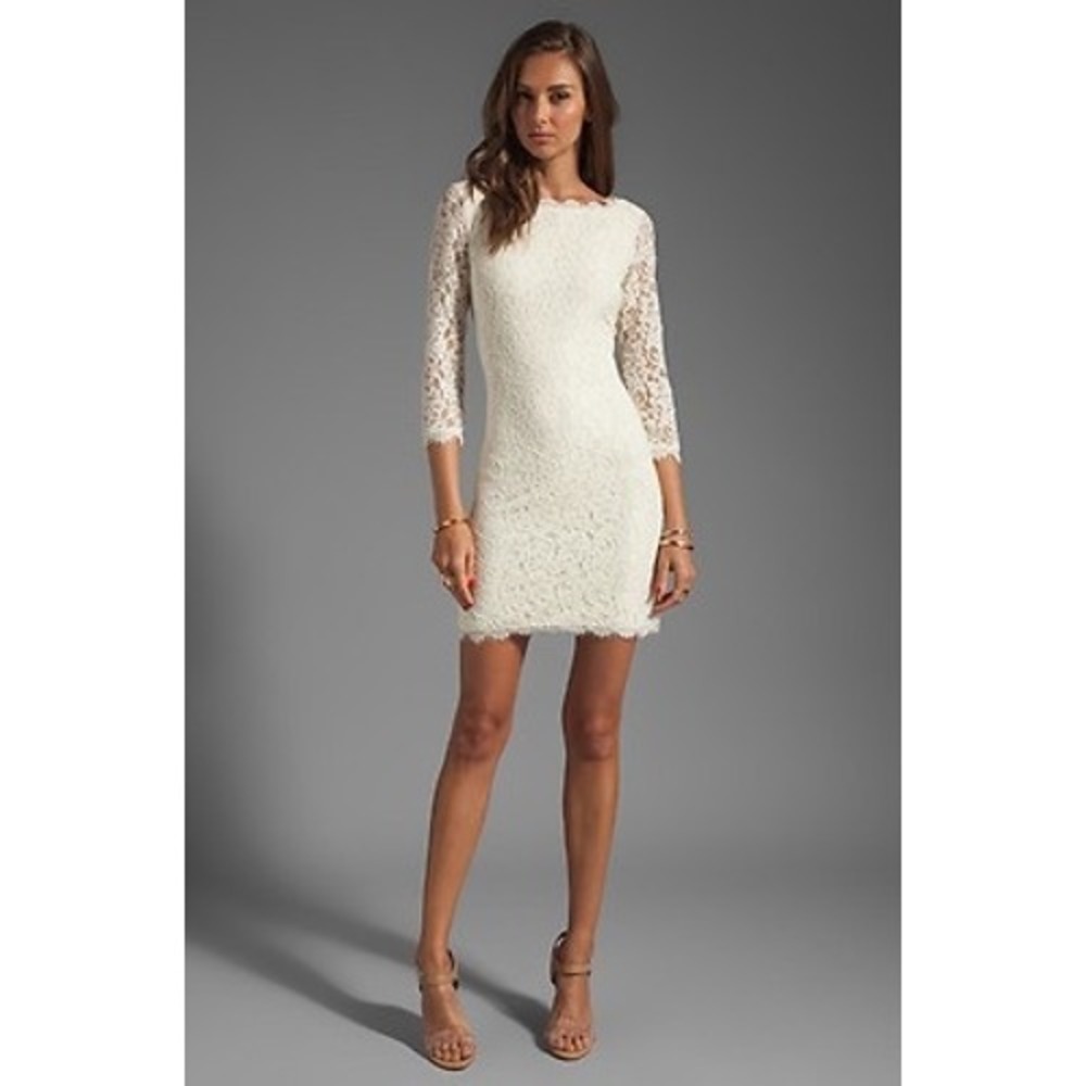 NWT Diane von Furstenberg Zarita Ivory Lace Dress 3/4 Sleeve Sheath Size 6